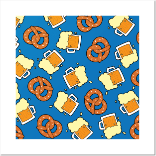 Pretzel and beer pattern Posters and Art